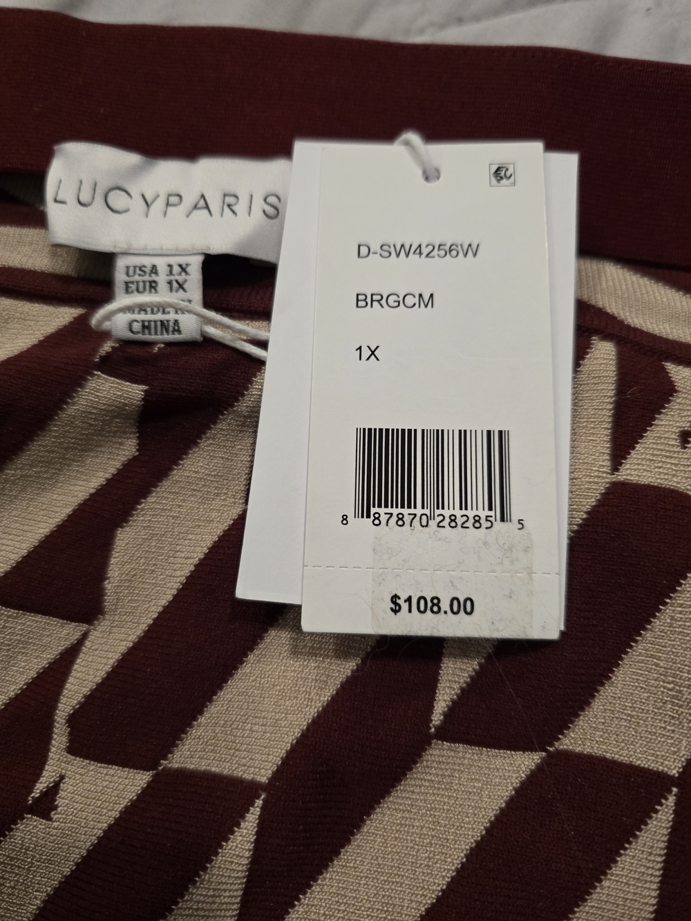 LUCY PARIS Burgundy & Cream Geometric Top
